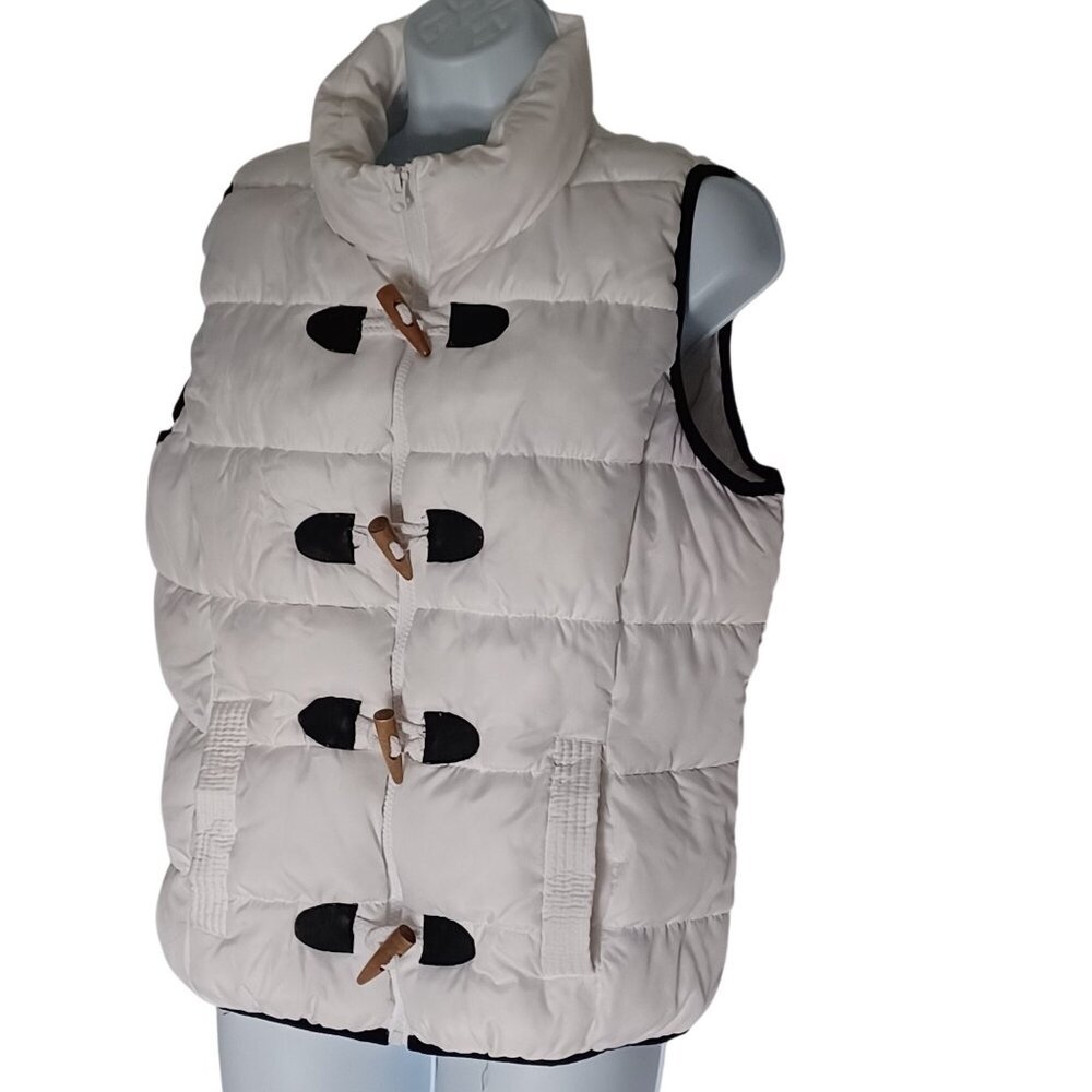 Ruff Hewn Sleeveless Puffer Vest Women L White/Black Cabincore Outdoor Size L